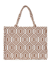 PRIMROSE Canvas Tote Bag, Brown and White Geometric Pattern, Cotton Canvas Material, Zipper Closure